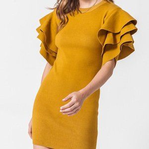 Flutter Sleeve Dress (Mustard)